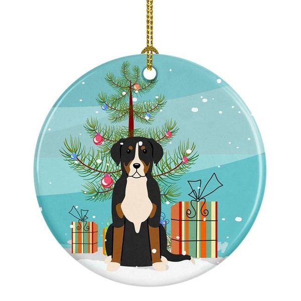 Carolines Treasures Carolines Treasures BB4162CO1 Merry Christmas Tree Greater Swiss Mountain Dog Ceramic Ornament BB4162CO1